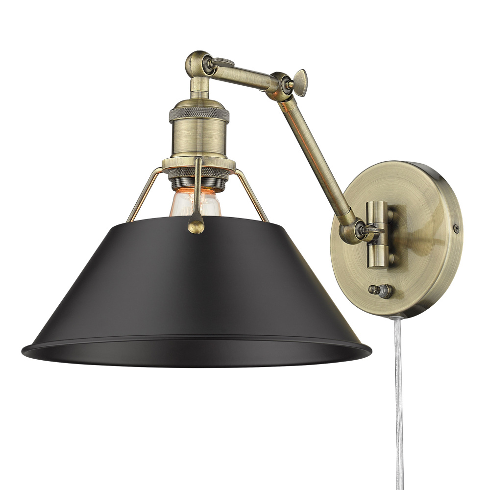 Yep by Golden Lighting Orwell 1-light Swing Arm Wall Lamp in Aged Brass and Matte Black shade